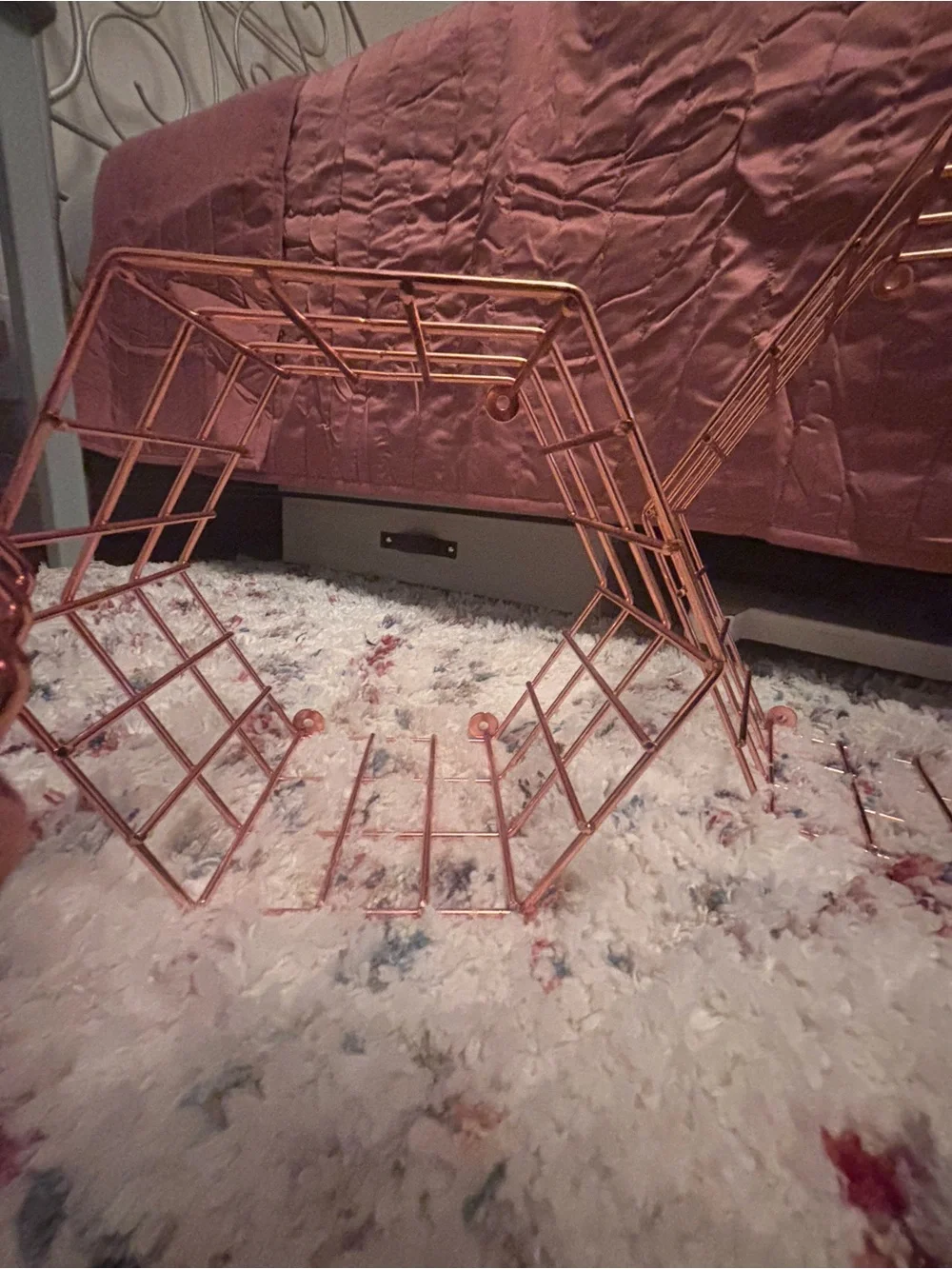 3 piece Rose Gold Wire Grid Organizer - Foldable Decorative Shelf